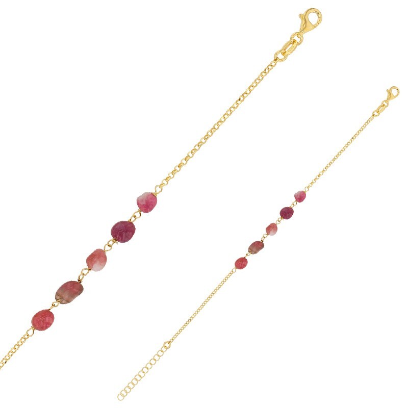 Tourmaline rose bracelet argent 925 doré idée cadeau d'anniversaire unique