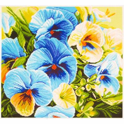 CdA Bedrucktes Aida für Kreuzstickerei ''Blaue Stiefmütterchen'' PA1247, 34 x 34cm