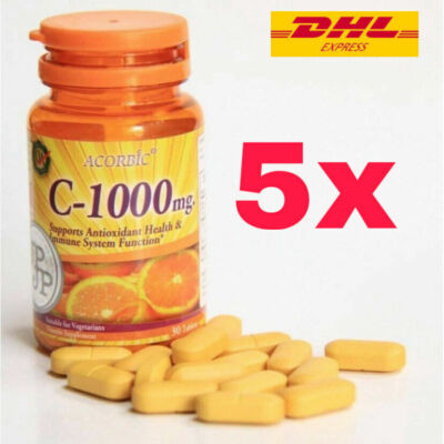 5x Vitamin C 1000 mg Ascorbic Mineral for Antioxidant Immune Skin Health 30's