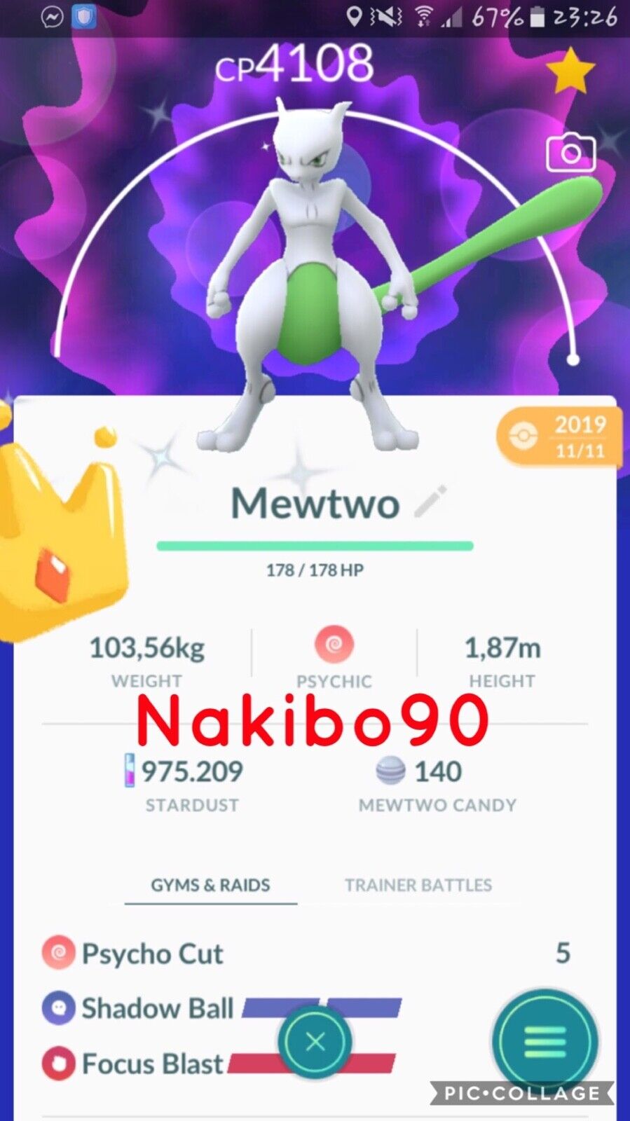 Pokemon Shiny Mewtwo Shadow Ball MaxCp Level 40 - 3 Moveset Master League