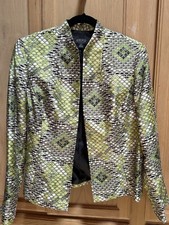 Kasper Ladies Beautiful No-button Green & Black Geometric Jacket Size 12