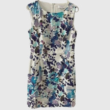 REISS Juan Dress Watercolor Floral Blue Purple Print Cotton Spandex Blend Size 8