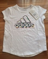 NWT little girls adidas 5 paint drip white logo tee shirt top XS