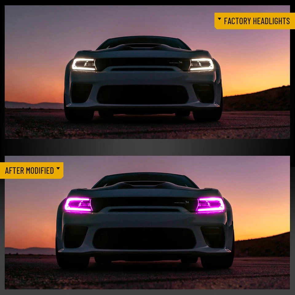 VLAND Pair LED Headlights lamps For Dodge Charger 2015-2022 RGB DRL Multi-Color - Image 2 of 4