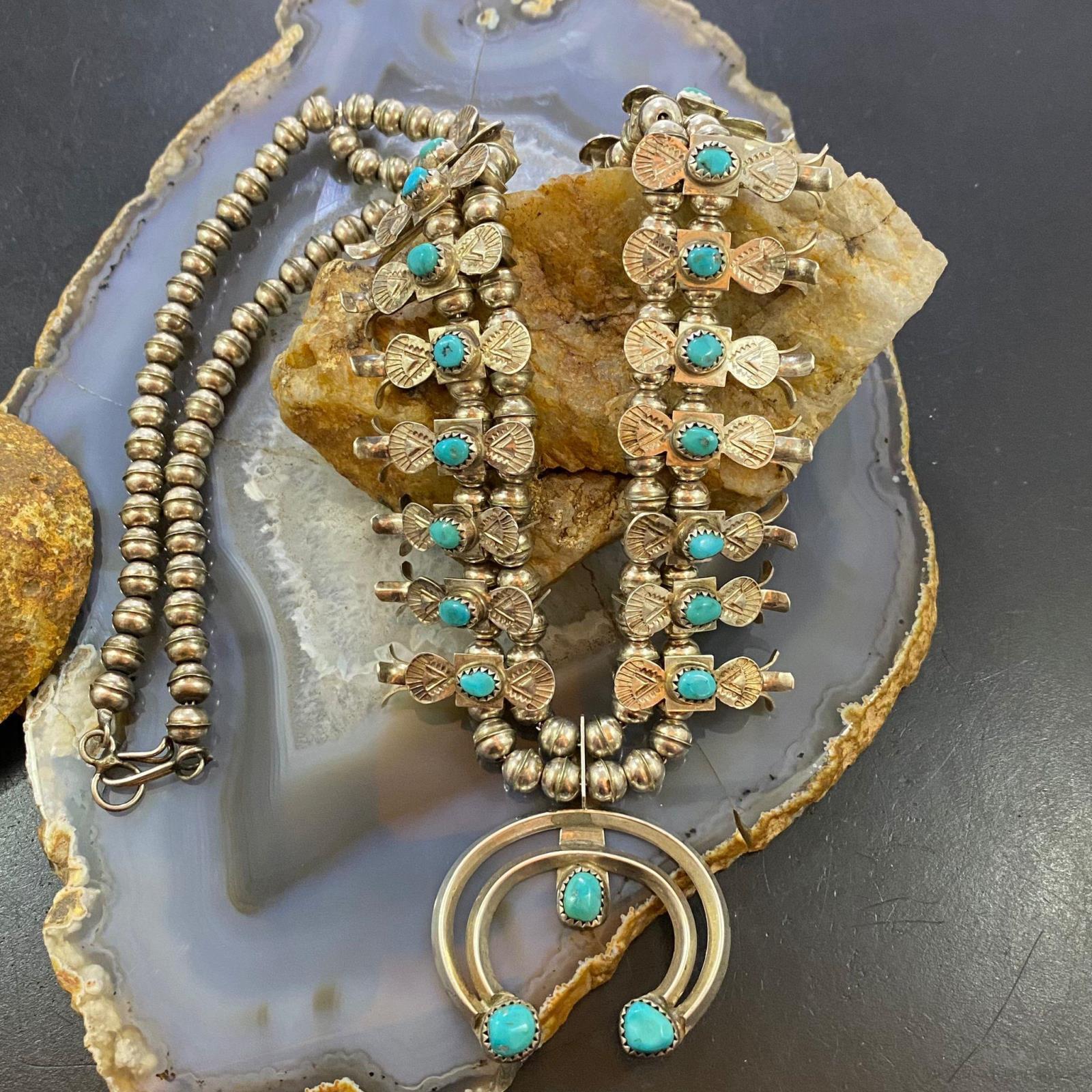 Doris Smallcanyon Vintage Silver Kingman Turquoise Squash Blossom Necklace eBay