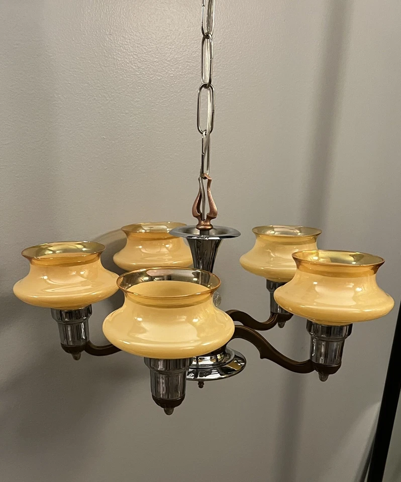 Antiguo Tablero de Arte de Cinco Luces Cromado Accesorio Recableado ¡Guau! Raro. 132B Foto 3 de 4