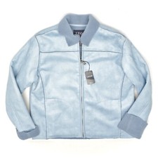 New Izod Outerwear Fleece Jacket Womens L Ice Blue Faux Suede Full Zip Sherpa