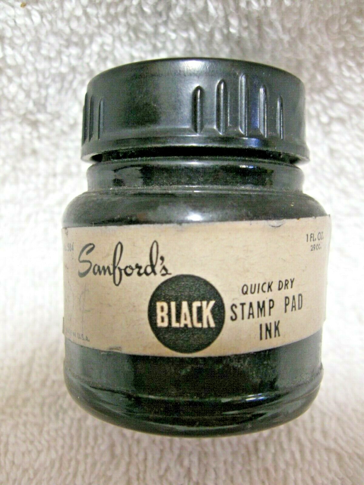 Vintage Collectible SANFORDS BLACK Quick Dry Stamp Pad Ink 1oz Bottle