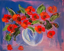 RED FLOWER  Original Oil PAINTING AMERICANA  Abstract Modern CANVAS   Y67R6