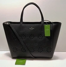 Authentic Kate Spade Elisabeth Faye Drive Black Perforated Flowers $359
