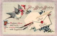 Antique Birthday Card Calligraphy Feather Fountain Ink Pen Feather Postcard G20