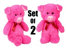 Set Of 2 12'' Neon Cute Pink Piggys Soft Cuddly Stuffed Animal Plush Toy
