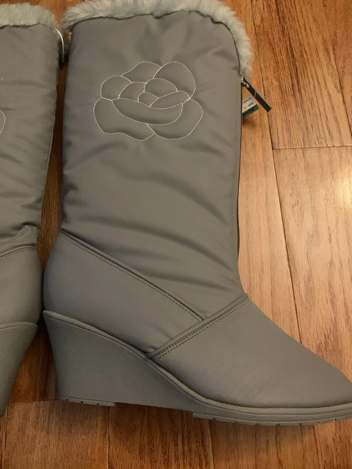 NUEVO CON ETIQUETAS Botas de Nieve Woodbridge De Colección Nylon Cremallera Frontal Gris Forradas de Piel Talla Pequeña 7 Foto 3 de 4