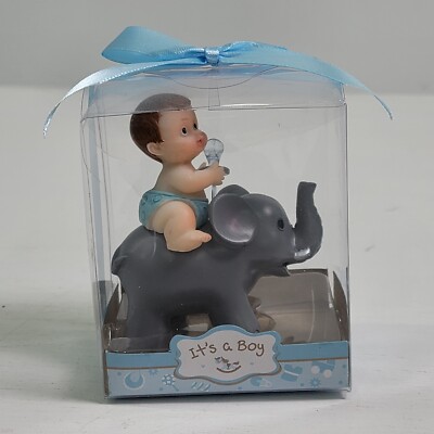 Its a Boy Baby Figurine Cake Topper Pacifier Riding Elephant by Mega Favors New!