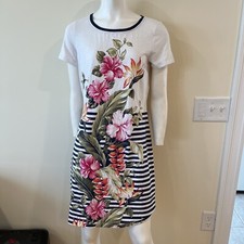 Tommy Bahama Kahuna Cascade Floral with Blue Stripes Dress Cotton S/P