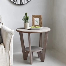 Rustic Farmhouse End Table with Storage Shelf, French Country Accent Side Table