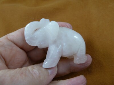 (Y-ELE-756) pink Rose quartz ELEPHAS gemstone figurine love pachyderm zoo statue