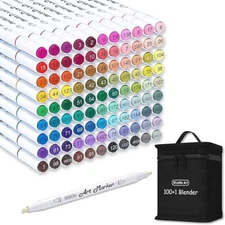 Shuttle Art 101 Colors Dual Tip Alcohol Based Art Markers,100 Colors + 1 Blender