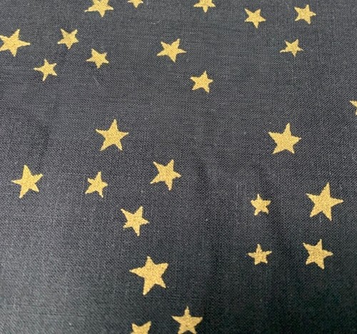 1/2 yard Gold Star Patterned Black Fabric Cotton Quilting