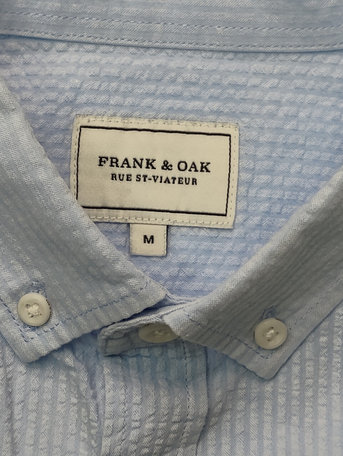 Frank & Oak Long Sleeve Button Down Shirt Mens Medium Blue Seersucker Cotton