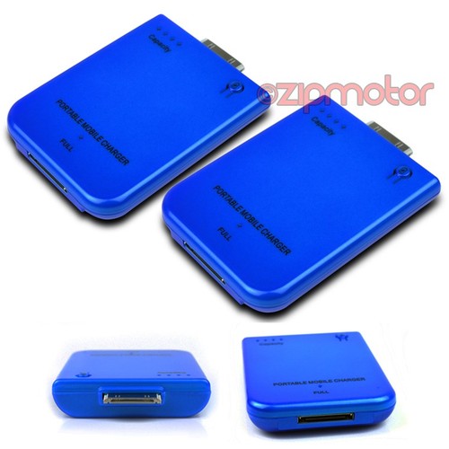 2X 2800MAH PORTABLE EXTERNAL BLUE BATTERY CHARGER 30-PIN IPHONE 4S 4 IPOD NANO