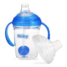 Sippy Cup 360 Grip N Sip 8oz Weighted Straw Hygienic Cover Blue Nuby Tritan