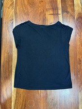 Halston Heritage Black Knit Wrap Front Round Neck Cap Sleeve Blouse S