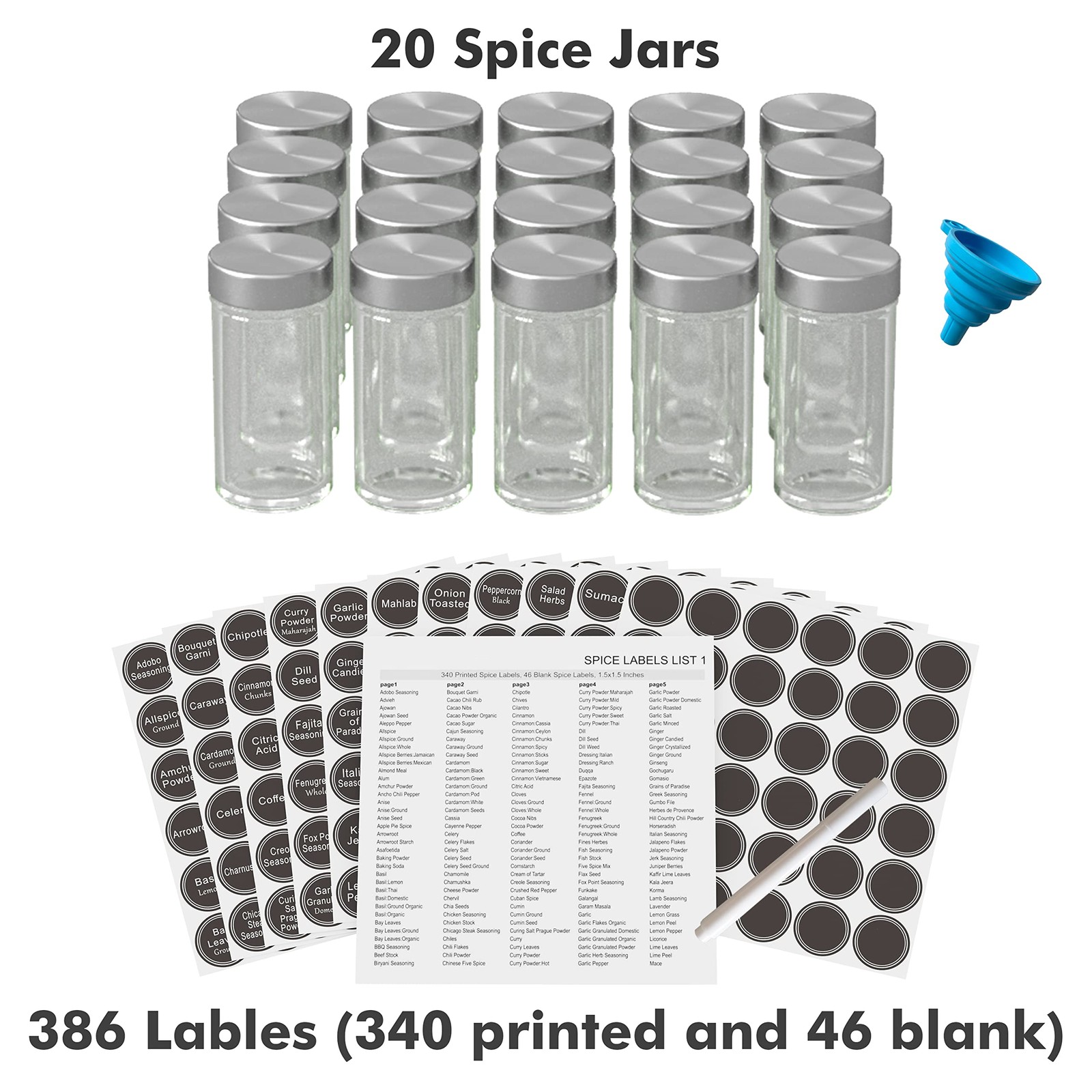 Revolving Spice Rack Set with 20 Spice Jars, Kitchen Spice Tower Organizer fo...
