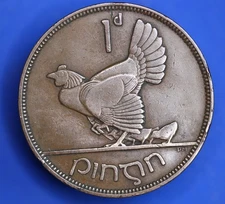 1935 Irish Ireland EIRE One Penny 1d coin, Hen & Chicks [33089]