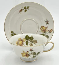 Rosenthal Selb AIDA Yellow Rose Teacup & Saucer Germany Vintage Floral Gold