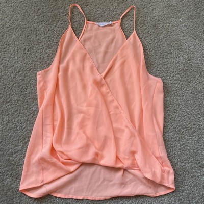 Ladies LUSH Small S Spaghetti Strap Crop Ruffle Layer Orange Sherbert Tank Top