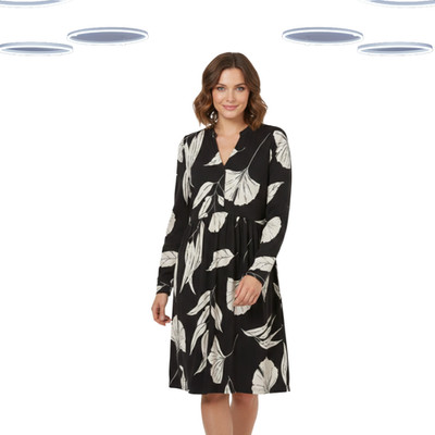 Ex Fat Face Women's Dress - Long Sleeve Floral Jersey Black