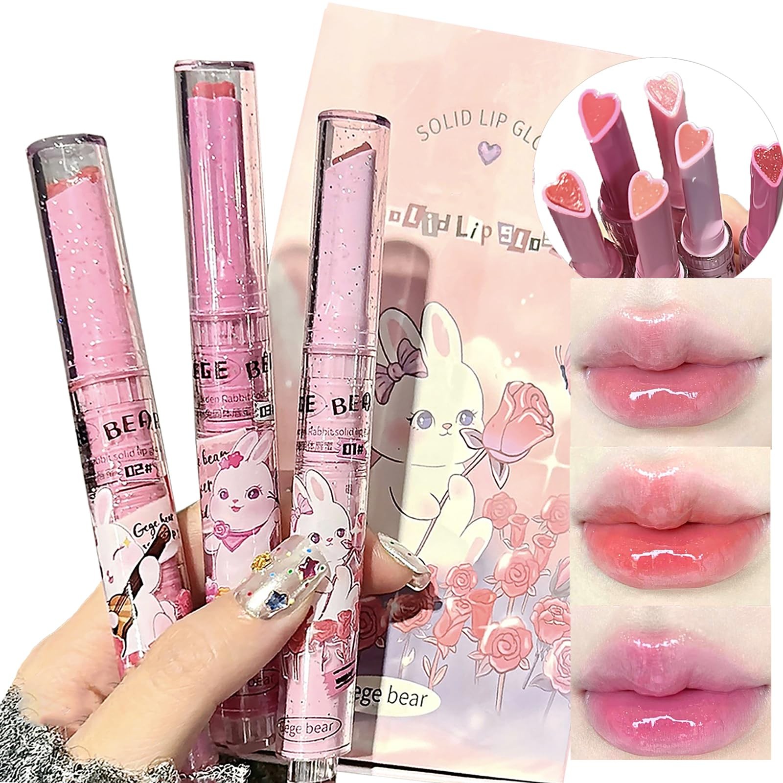3 Colors Jelly Lipstick Gift Set, Heart Shape Lip 20 g (Pack of 4), Pink