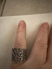 Sterling Silver .925 Filigree Ring Vintage Scroll Design Boho Wide Band Sz 6.5