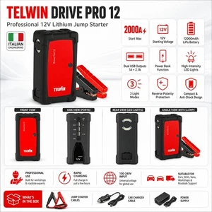 Télwin Drive PRO 12 12V Démarreur de saut au lithium 2000A Banque de puissance du booster LED