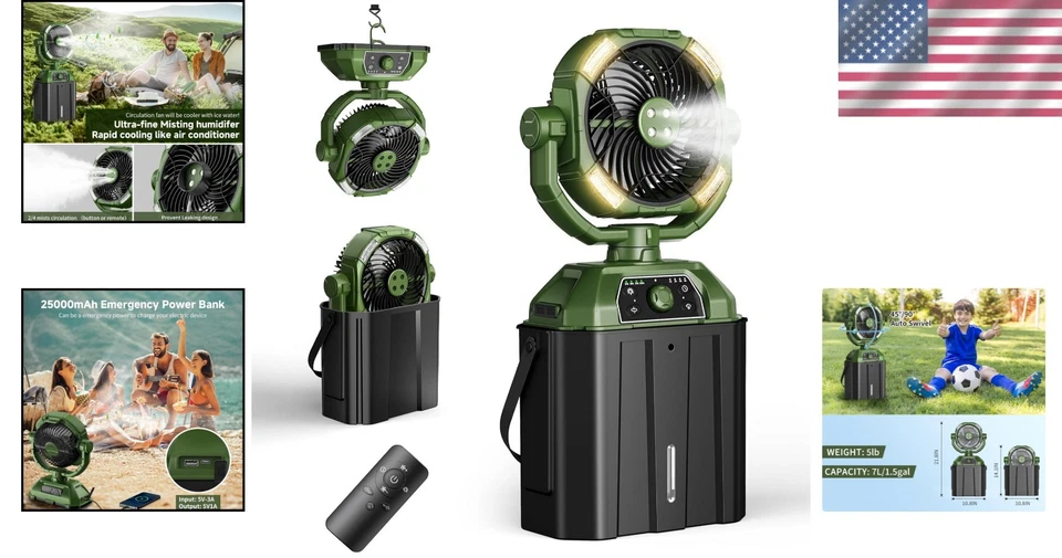 Portable Rechargeable Fan with 7L Bucket for Camping & Patio - Image 2 of 4