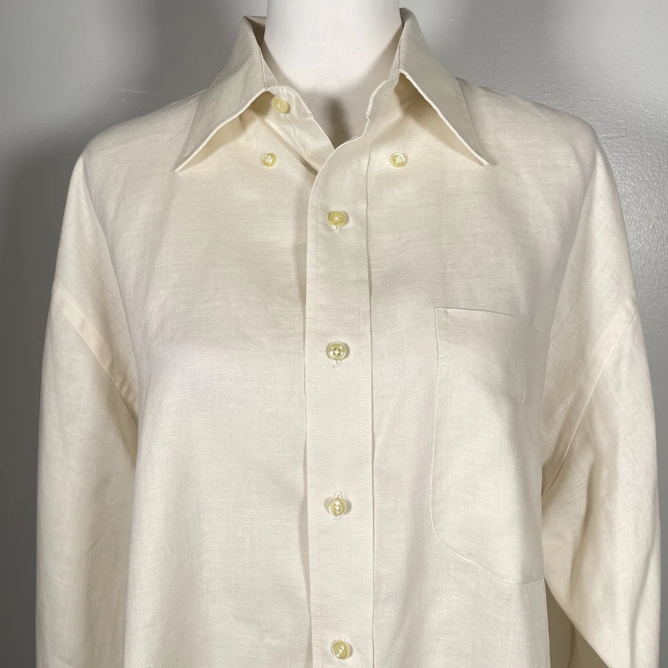 Camisa Jos A Bank Para Hombre Talla Grande Blanca Crema 100% Lino Cuello Mangas Largas Foto 2 de 4