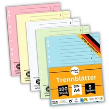 perfect line 100 Trennbl&auml;tter A4 f&uuml;r Ordner farbig Recycling Karton 180g NEU OVP