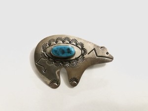 Rick Werito Navajo Native American Bear Sterling Turquoise Brooch Pin Pendant