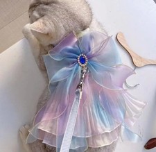 Embroidered Cat Dress Butterfly Gradient Mesh Skirt Pet Puppy Dog Chest Leash Ca