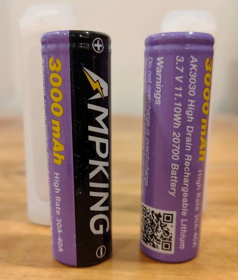Two Pack Ampking AK3030 20700 Rechargeable Li-ion Battery High Drain 40A 3000mAh - Image 2 of 4