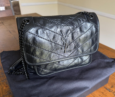 Yves SAINT LAURENT YSL Niki Baby quilted crinkled glossed-leather shoulder  bag