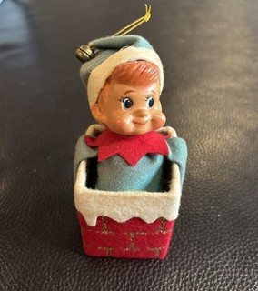 Vintage MCM Knee hugger Style Christmas elf chimney Ornament Made In Japan