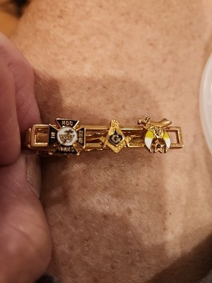 Vintage Masonic Emblem Tie Clip Gold Tone Enamel Shriner HOC