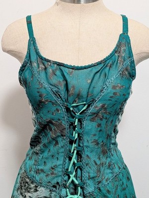 Womens Green Corset Dress Sleeveless Pixie Hem Fairy Festival Boho Whimsy Witchy