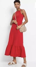 BONPRIX FRILLED HEM STRAPPY RED MAXI ORGANIC COTTON DRESS. UK PLUS SIZE 26/28