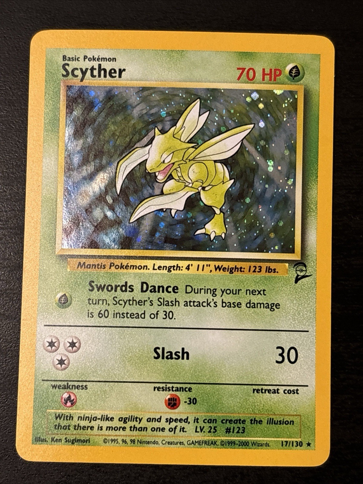 Pokémon Scyther Holo Rare TCG Card 17/130 WOTC Base Set 2 Nm(-)