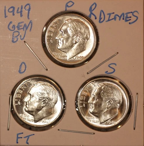 1949 P D S Roosevelt Dimes! GEM BU! D FULL BANDS!! 490143