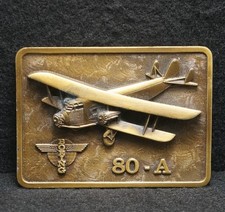 WE11131 AMAZING VINTAGE 1980 80-A BOEING BI-PLANE AIRCRAFT BRASS BELT BUCKLE