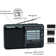 XHDATA D-328 12-Band Portable Radio AM/FM/SW DSP Technology MP3 Player TF...